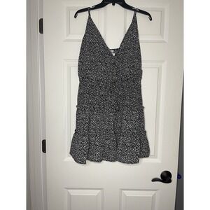 Crescent V Neck Tiered Mini dress large black white print nwt